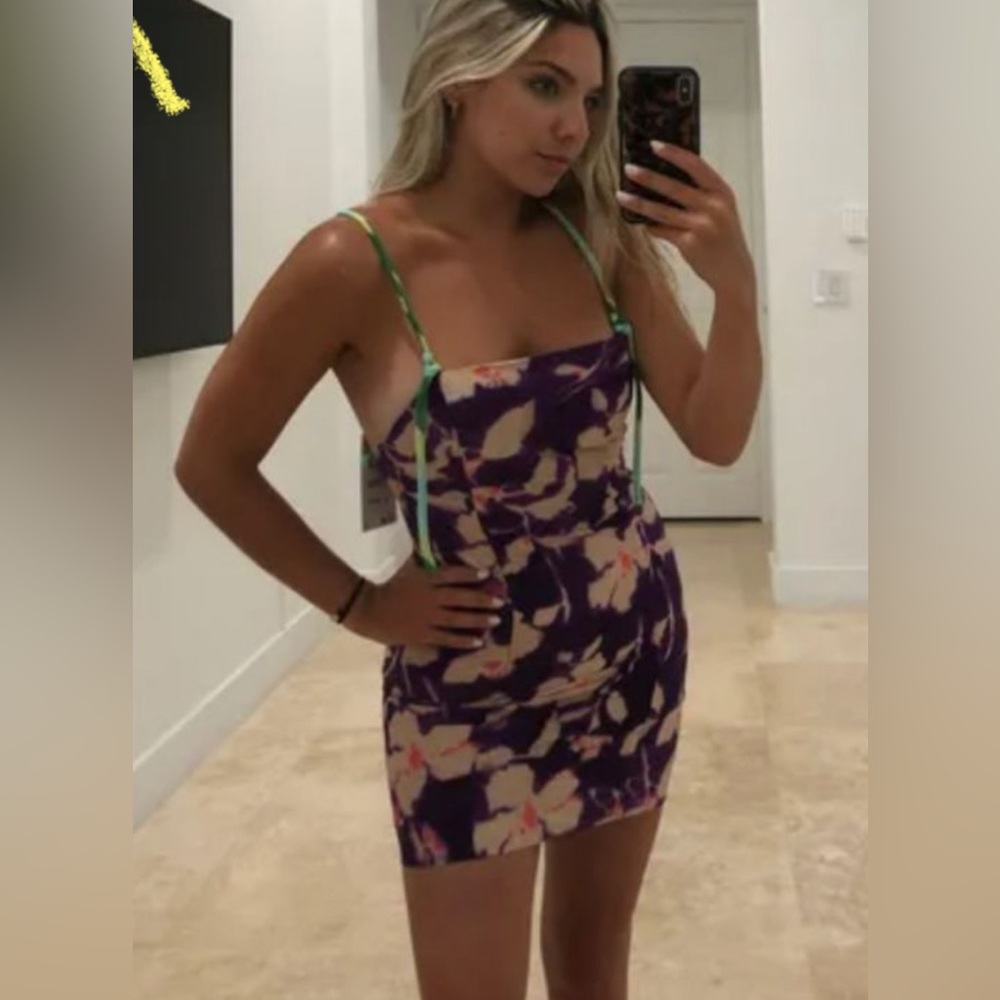 Zara Purple and Cream Floral Mini Dress